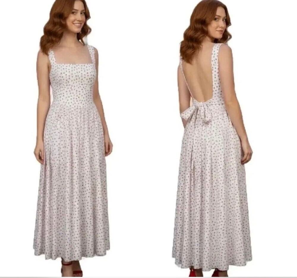 Caroline Constas Midi Dress Women's Large Ivory Red Floral Print Sleeveless